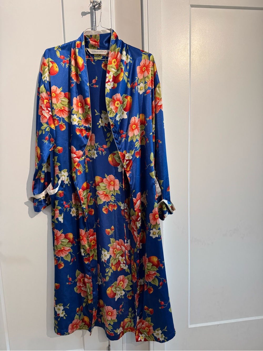 Vintage Victoria's Secret Blue Strawberry Classic Satin Robe